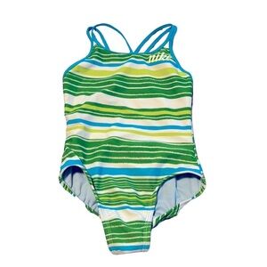 Nike Girl’s Swimsuit Stripes Green Blue Size 7